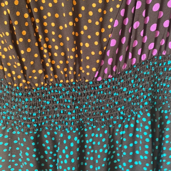 Vintage Carole Little patchwork style long sleeve midi dress with shoulder pads - Picture 2 of 7